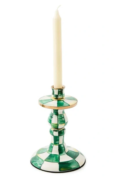 Mackenzie-childs Mackenzie Childs Emerald Check Small Enameled Steel Candleholder In Green