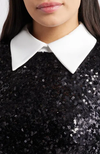 Eliza J Collared Long Sleeve Sequin Minidress In Multi