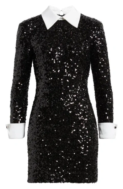Eliza J Collared Long Sleeve Sequin Minidress In Multi