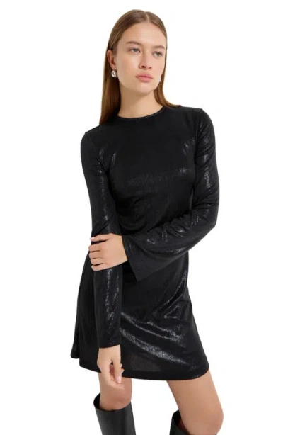 Marcella Adya Metallic Long Sleeve Minidress In Black