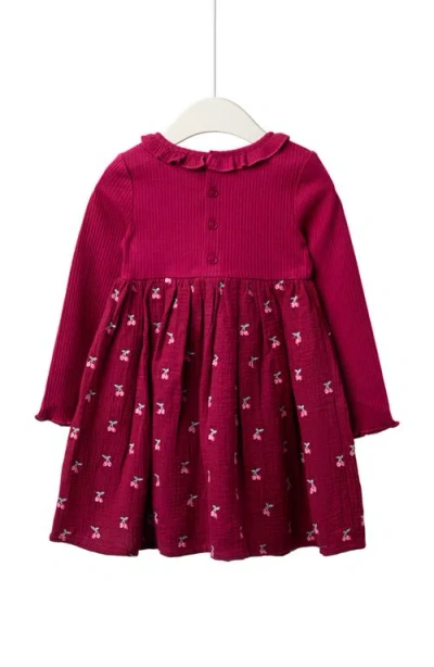 Jojo Maman Bébé Jojo Maman Bebe Kids' Cherry Embroidered Long Sleeve Dress In Red
