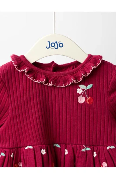 Jojo Maman Bébé Jojo Maman Bebe Kids' Cherry Embroidered Long Sleeve Dress In Red