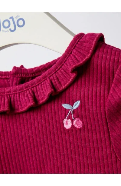 Jojo Maman Bébé Jojo Maman Bebe Kids' Cherry Embroidered Long Sleeve Dress In Red