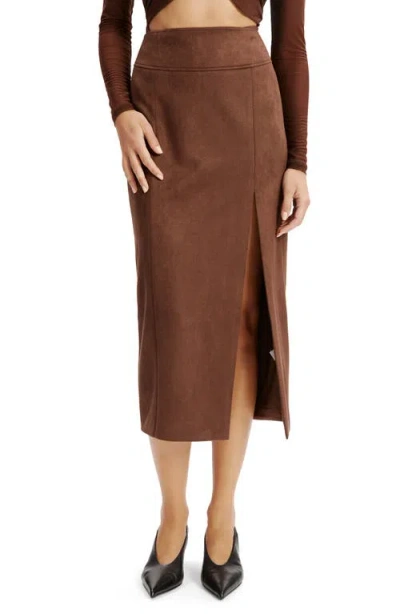 Bardot Dante Vegan Suede Midi Skirt Chocolate In Brown