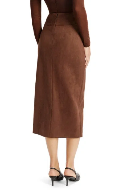 Bardot Dante Vegan Suede Midi Skirt Chocolate In Brown