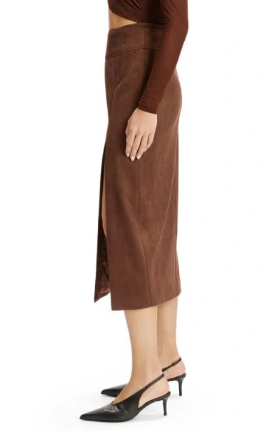 Bardot Dante Vegan Suede Midi Skirt Chocolate In Brown