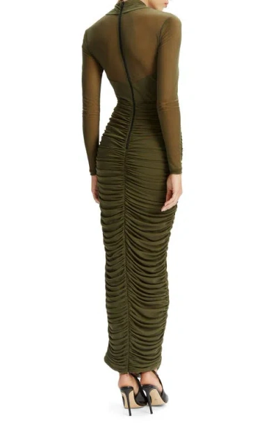 Bardot Aliyah Long-sleeve Front-cutout Midi Dress In Green