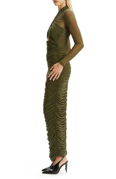 Bardot Aliyah Long-sleeve Front-cutout Midi Dress In Green