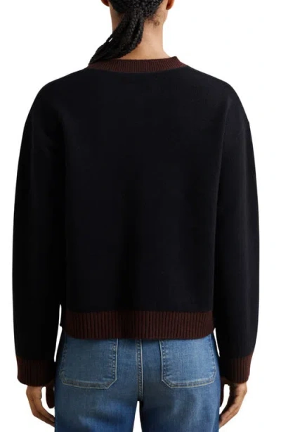 Reiss Womens Burgundy Black Olive Contrast-trim Wool And Cashmere-blend Cardigan In Multi