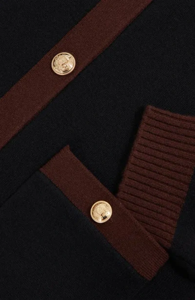 Reiss Womens Burgundy Black Olive Contrast-trim Wool And Cashmere-blend Cardigan In Multi