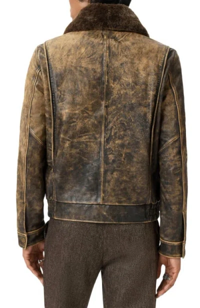John Varvatos Atlas Distressed Leather Jacket With Removable Genuine Shearling Collar In Brown