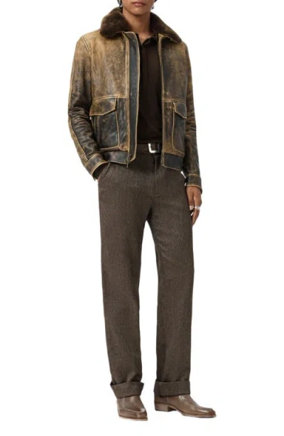 John Varvatos Atlas Distressed Leather Jacket With Removable Genuine Shearling Collar In Brown