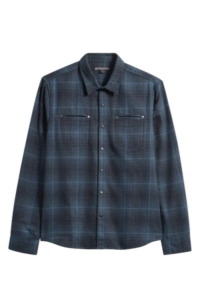John Varvatos Dario Brushed Cotton Flannel Snap-up Shirt In Blue