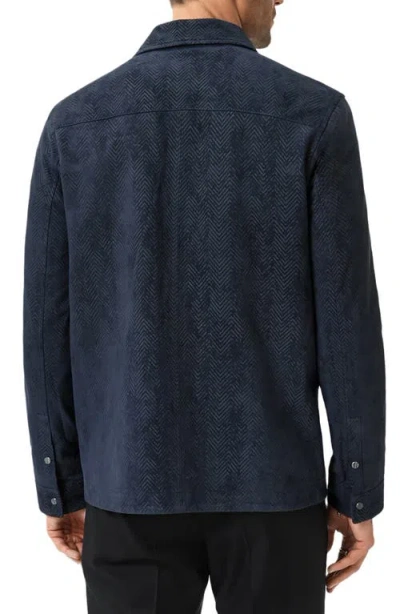 John Varvatos Jonah Herringbone Pattern Leather Overshirt In Blue