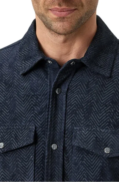 John Varvatos Jonah Herringbone Pattern Leather Overshirt In Blue