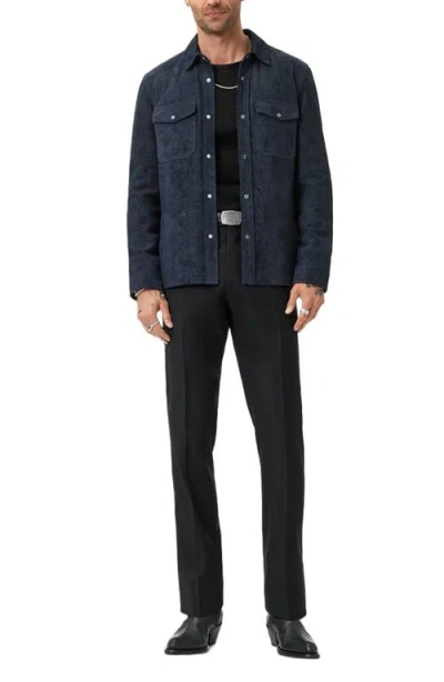 John Varvatos Jonah Herringbone Pattern Leather Overshirt In Blue