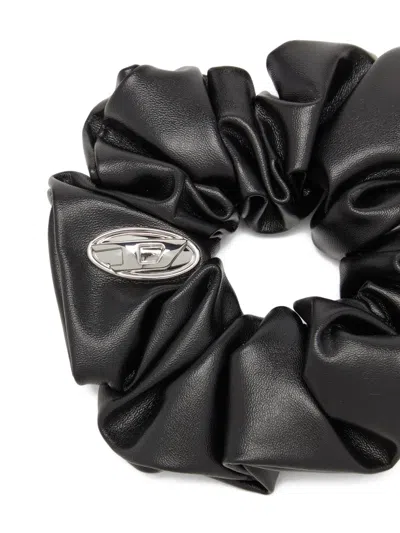 Diesel Logo-plaque Scrunchie In Black