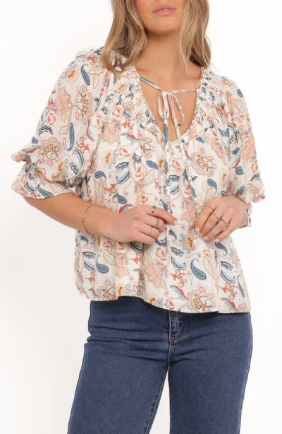 Petal And Pup Petal & Pup Sonia Paisley Floral Puff Sleeve Top In Neutral