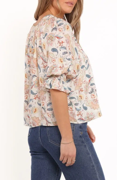 Petal And Pup Petal & Pup Sonia Paisley Floral Puff Sleeve Top In Neutral