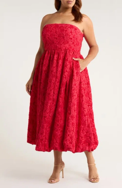 Sugarlips Arielle Floral Jacquard Strapless Maxi Dress In Burgundy