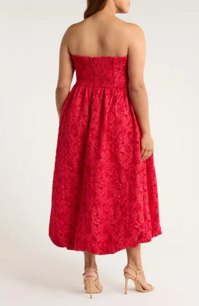 Sugarlips Arielle Floral Jacquard Strapless Maxi Dress In Burgundy