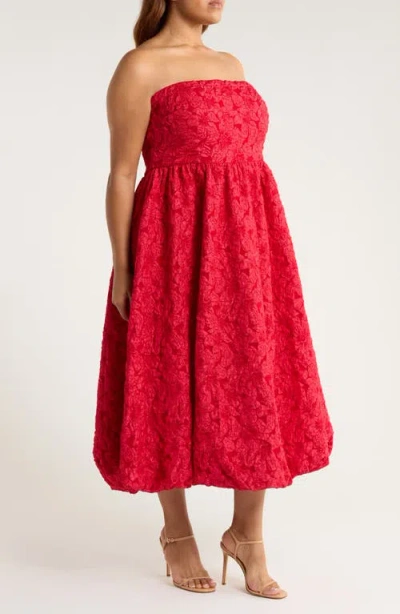 Sugarlips Arielle Floral Jacquard Strapless Maxi Dress In Burgundy