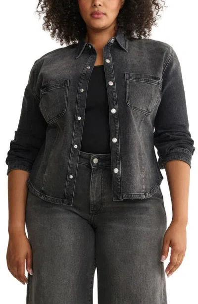 Warp & Weft Warp+weft Pmi Western Denim Fitted Waist Snap-up Shirt In Blue