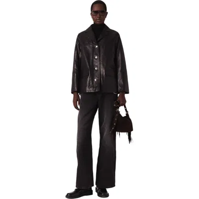 Maje Quilted Leather Jacket In Black