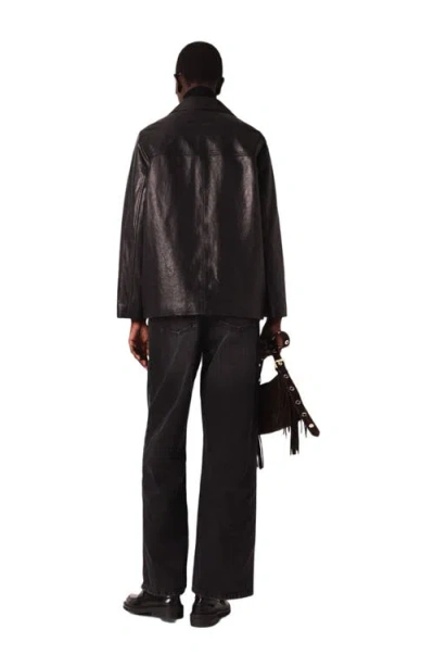 Maje Quilted Leather Jacket In Black