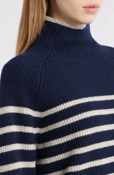 Rag & Bone Stripe Wool Cuff Sleeve Funnel Neck Sweater In Blue