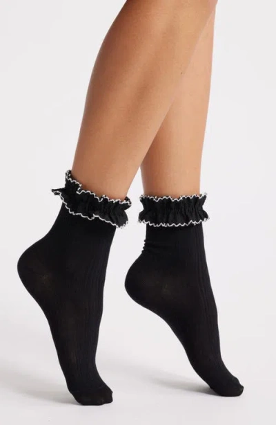 High Heel Jungle Sheer Frilly Ankle Socks In Black