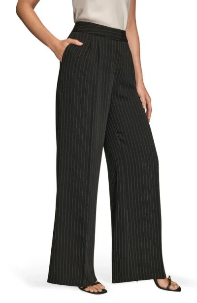 Donna Karan New York Pinstripe High Waist Wide Leg Pants In Black
