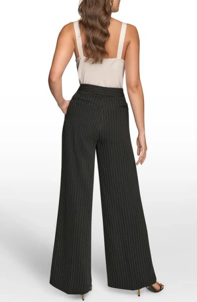 Donna Karan New York Pinstripe High Waist Wide Leg Pants In Black