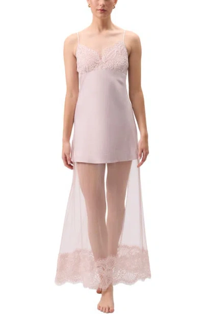 Rya Collection Serenade Lace & Mesh Panel Carmeuse Nightgown In Pink