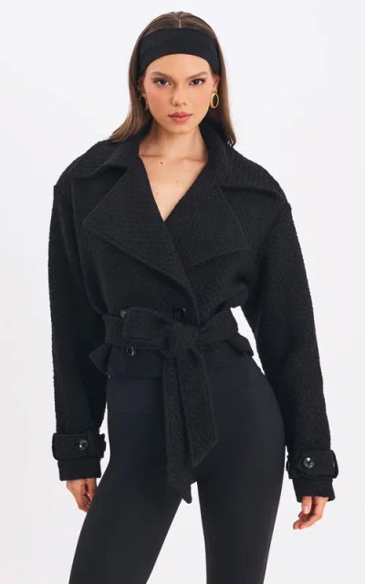 Miss Circle Dara Wool Blend Cropped Double-breasted Belted Coat In Black