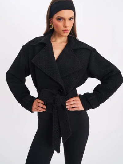 Miss Circle Dara Wool Blend Cropped Double-breasted Belted Coat In Black