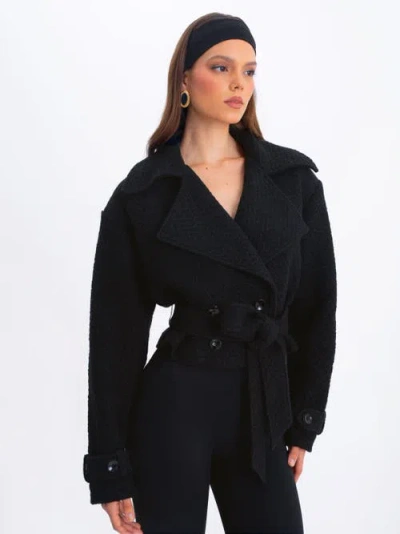 Miss Circle Dara Wool Blend Cropped Double-breasted Belted Coat In Black