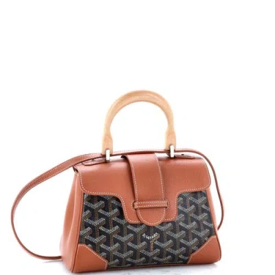 Pre-owned Goyard  Goyard Structured Saigon Top Handle Bag Coated Canvas With Leather Mini In Brown