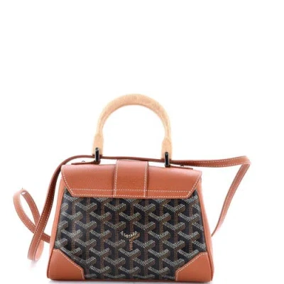 Pre-owned Goyard  Goyard Structured Saigon Top Handle Bag Coated Canvas With Leather Mini In Brown
