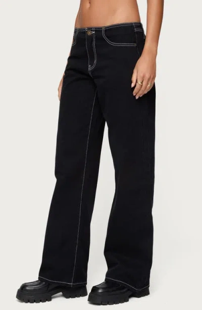 Edikted Contrast Stitch Low Rise Black Wash Jeans In Black