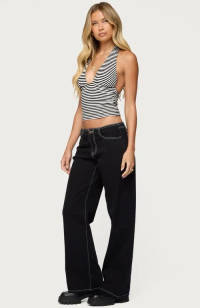 Edikted Contrast Stitch Low Rise Black Wash Jeans In Black