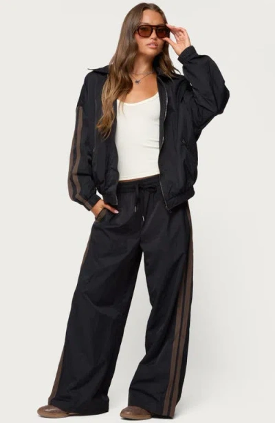 Edikted Kieran Stripey Nylon Track Pants In Black