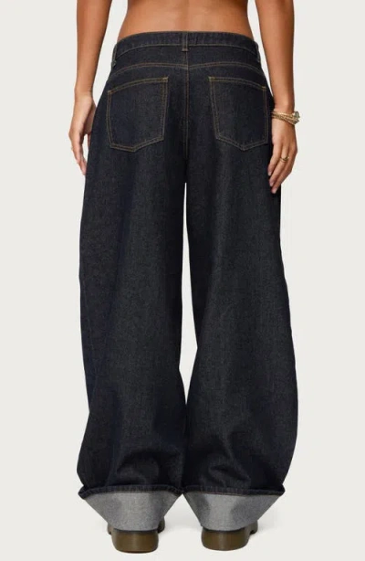 Edikted Kella Oversized Low Rise Cuffed Wide Leg Jeans In Black