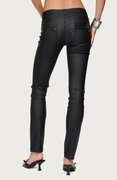 Edikted Kaede Faux Leather Skinny Black Wash Jeans In Black