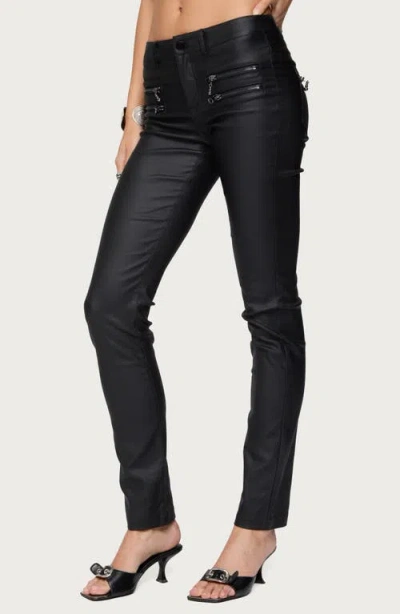 Edikted Kaede Faux Leather Skinny Black Wash Jeans In Black