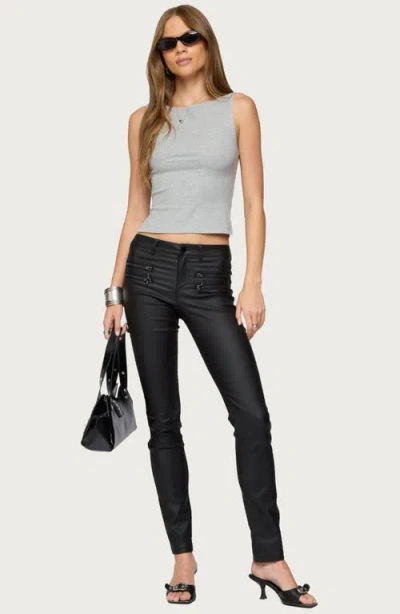 Edikted Kaede Faux Leather Skinny Black Wash Jeans In Black