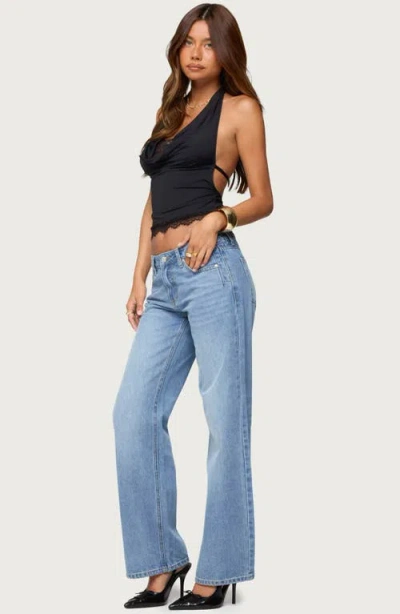 Edikted Layered Lacey Cowl Neck Halter Top In Black