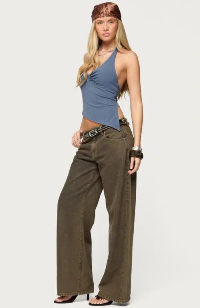 Edikted Susanna Asymmetric Twist Halter Top In Blue