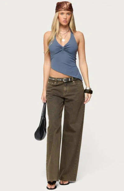 Edikted Susanna Asymmetric Twist Halter Top In Blue