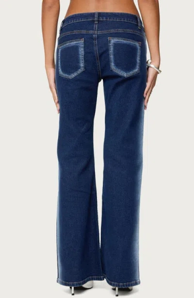 Edikted Airbrushed Low Rise Flared Dark Rinse Wash Jeans In Multi